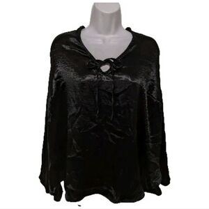 NWT Ava & Viv Black Satin Long Sleeve Blouse Top 3X #25